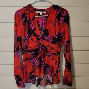 VERONICA BEARD SILK FLORAL BLOUSE   2  RED/PURPLE